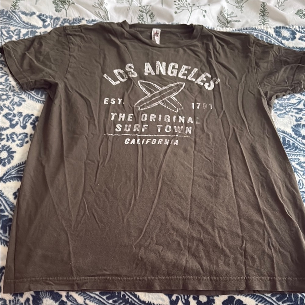 Green Short Sleeve Tee with Los Angeles Graphic